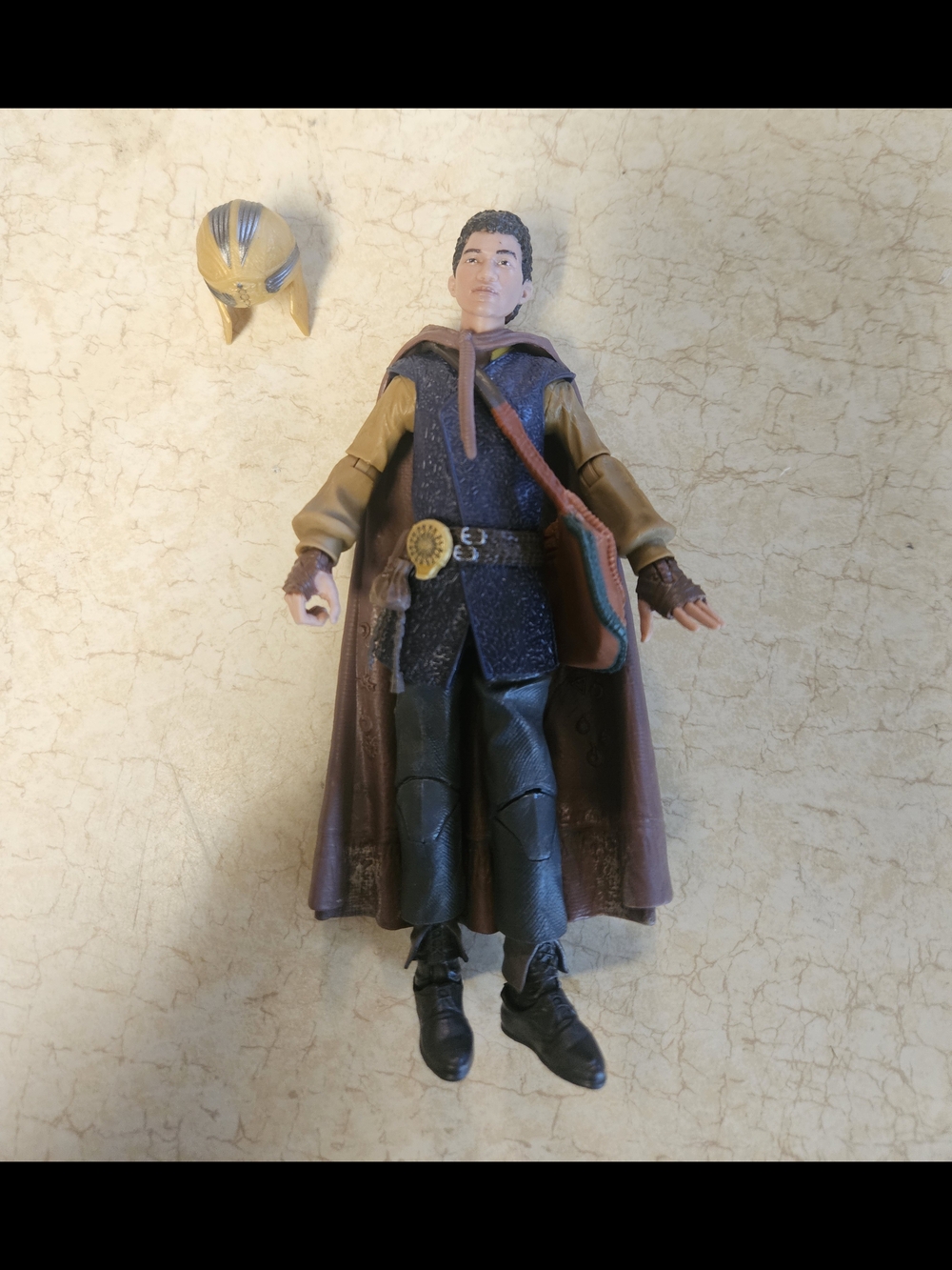 Medieval Fantasy Action Figure with Removable Gold Helmet - Brown, Black, Tan